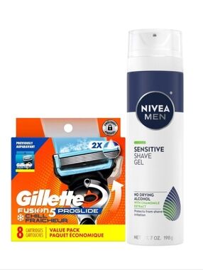 Gillette ProGlide Chill Razor Refills for Men - 8 Blade Refills + Nivea Shaving